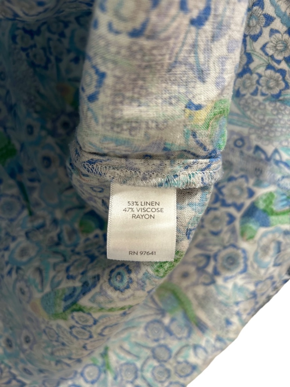 J. Jill Pleated Floral Parrot Linen Blend Popover top S petite blue white resort - Picture 7 of 8